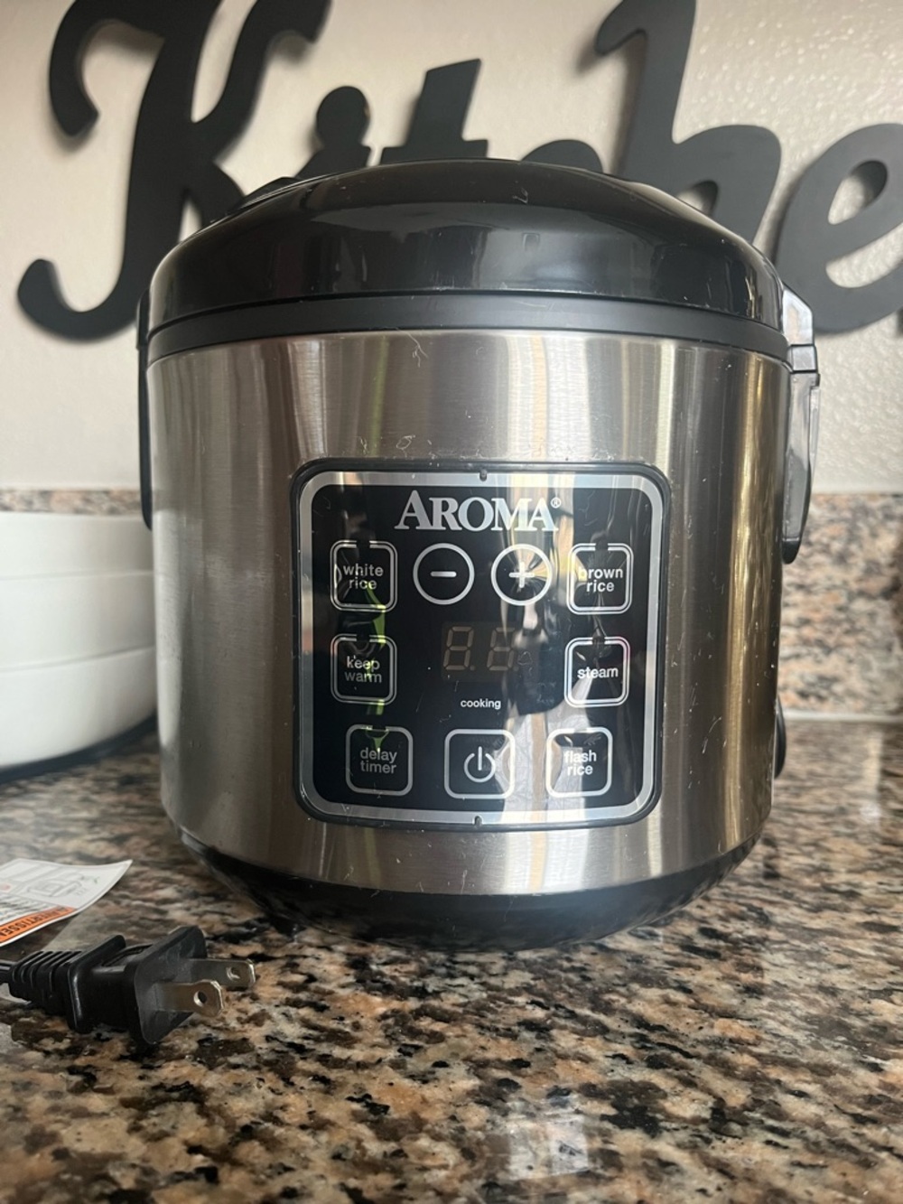 Aroma Stainless Steel Rice Cooker - Black & Silver